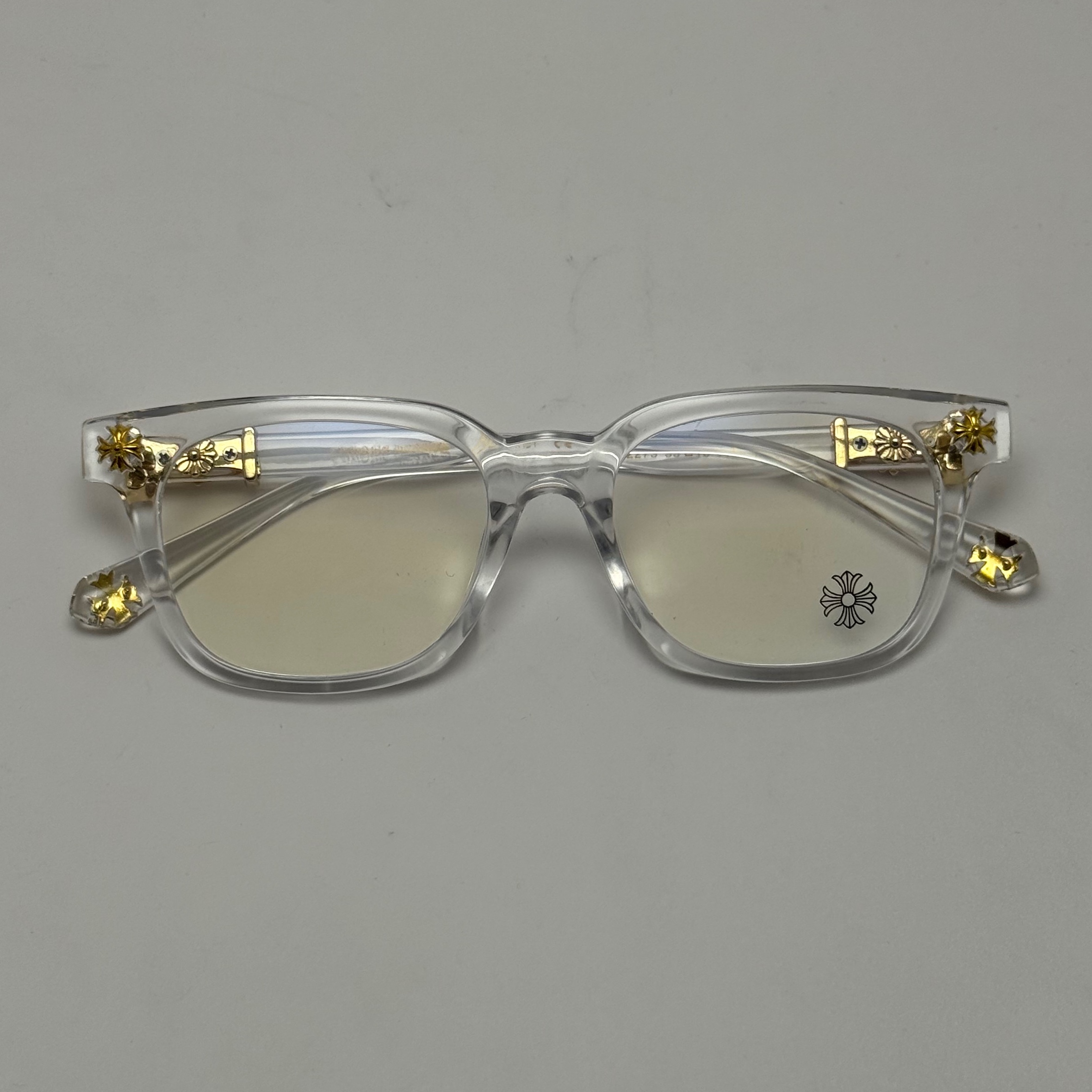 عینک بلوکات کروم هارتز کریستالی طلایی Chrome Hearts 2273 با پک کامل کروم هارتز - کیفیت مستر