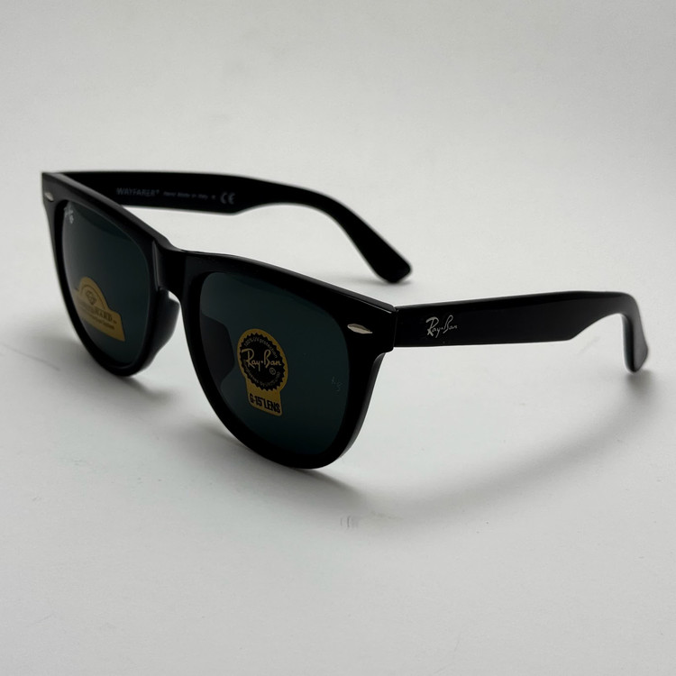 عینک آفتابی ریبن ویفرر شیشه سنگ مشکی براق به همراه پک کامل ریبن Rayban WAYFARER RB 2140 سایز 54