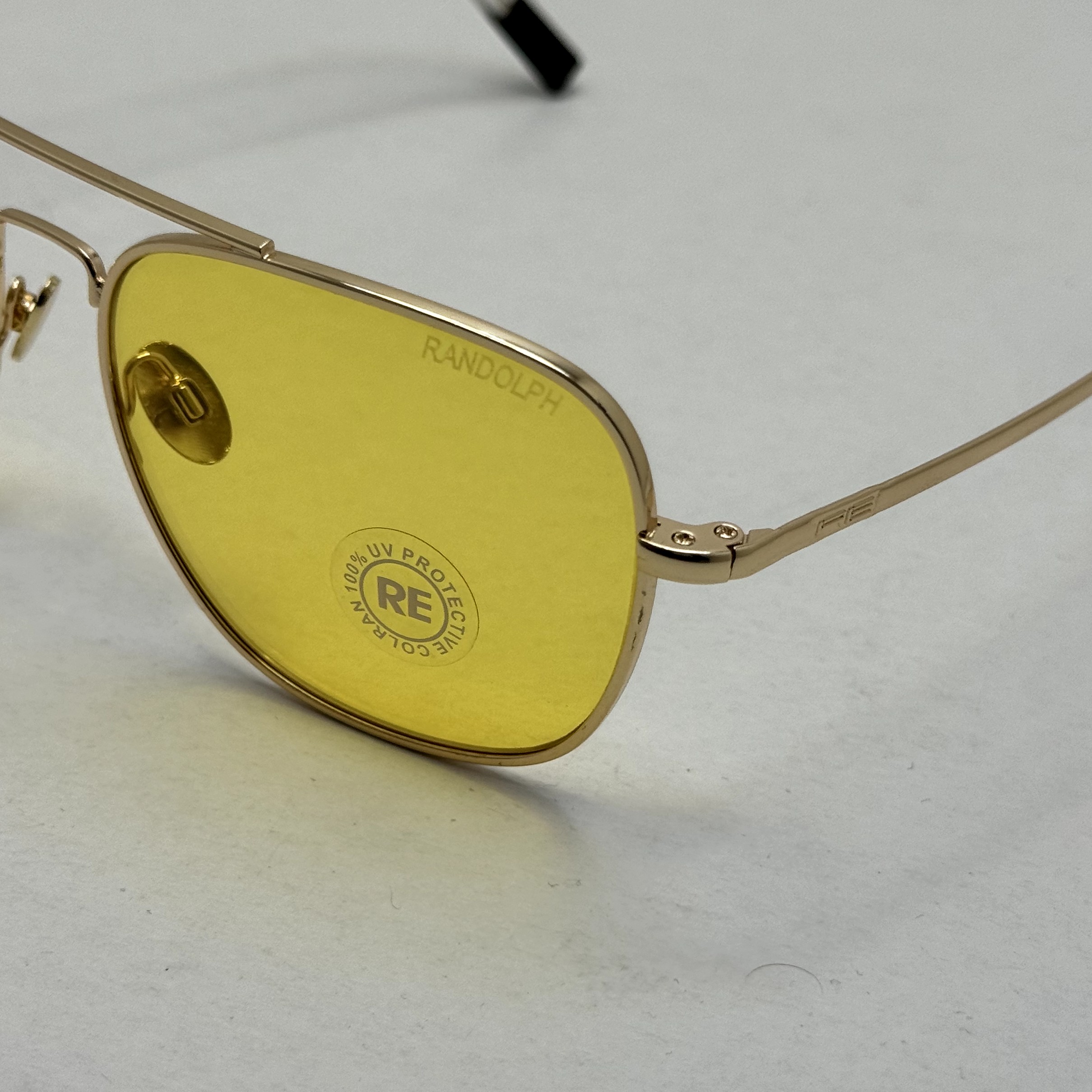عینک آفتابی و شب خلبانی رندولف شیشه سنگ زرد فریم طلایی فول پک اصلی RANDOLPH AVIATOR RE 58 24K GOLD