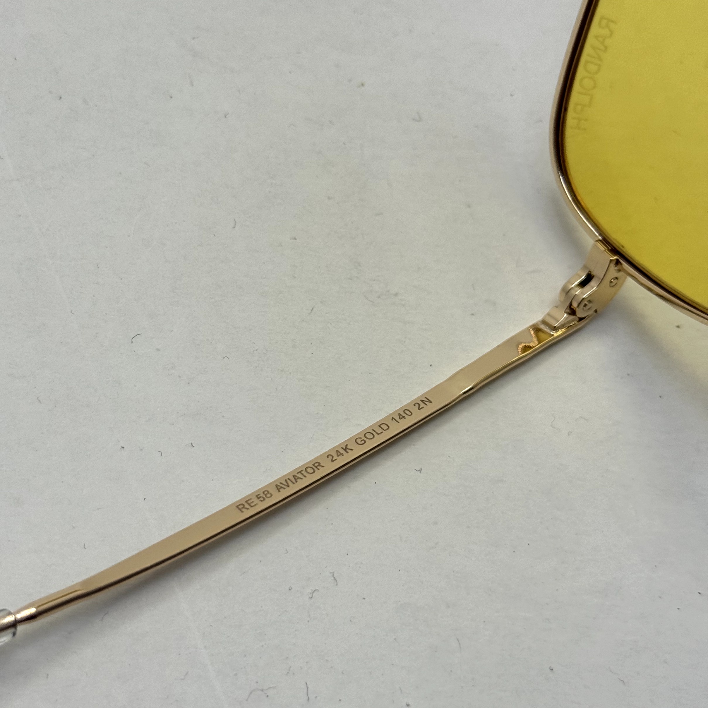 عینک آفتابی و شب خلبانی رندولف شیشه سنگ زرد فریم طلایی فول پک اصلی RANDOLPH AVIATOR RE 58 24K GOLD