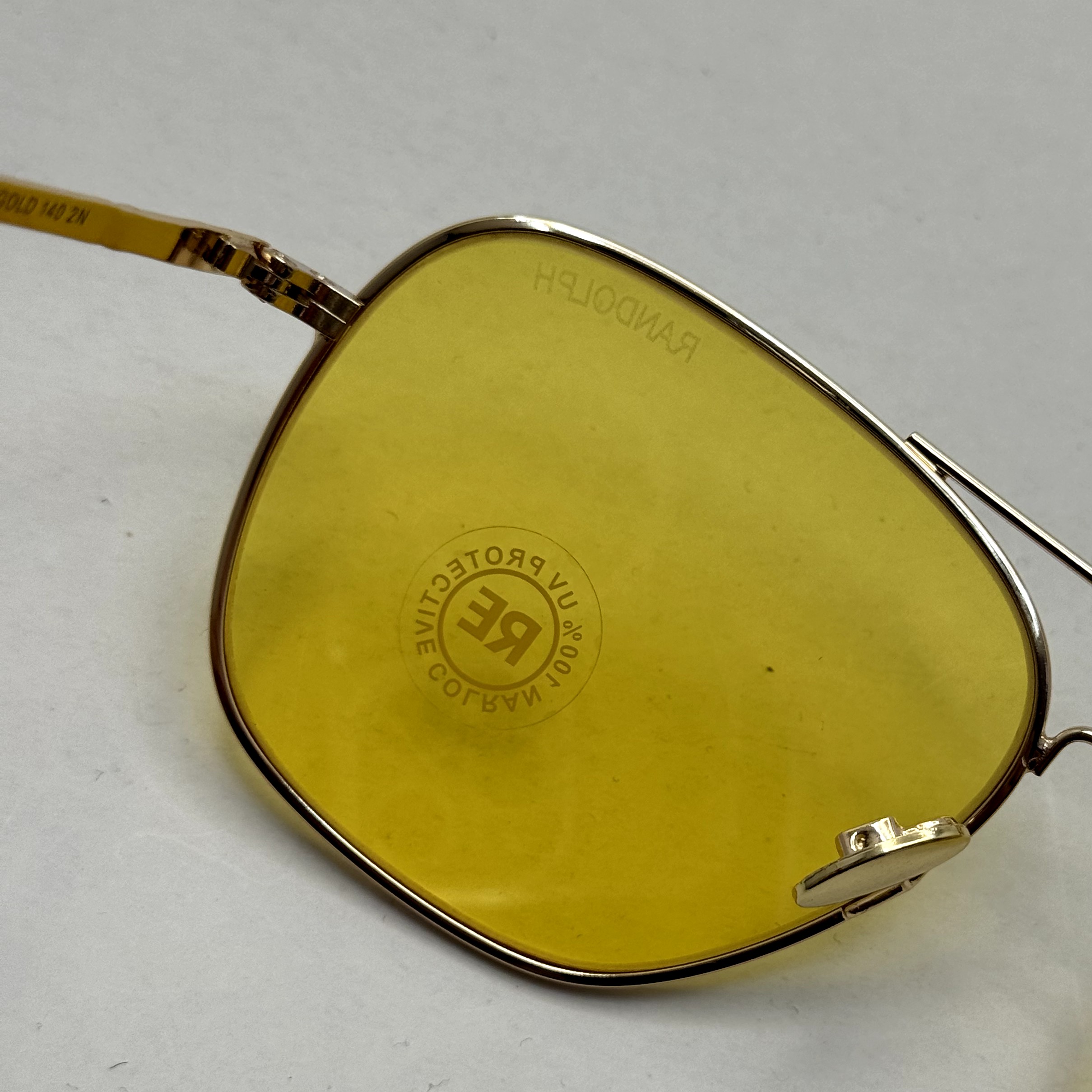 عینک آفتابی و شب خلبانی رندولف شیشه سنگ زرد فریم طلایی فول پک اصلی RANDOLPH AVIATOR RE 58 24K GOLD