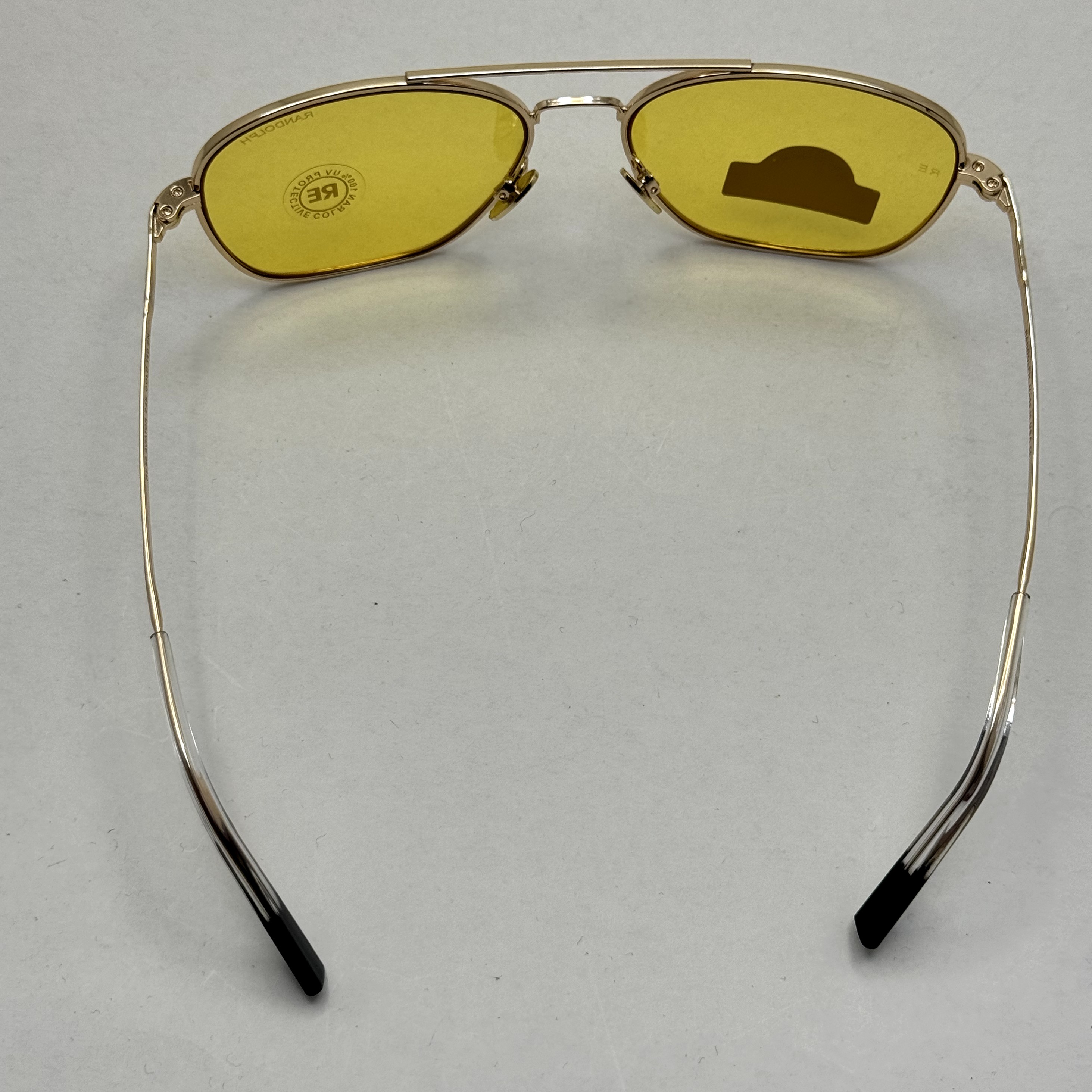 عینک آفتابی و شب خلبانی رندولف شیشه سنگ زرد فریم طلایی فول پک اصلی RANDOLPH AVIATOR RE 58 24K GOLD