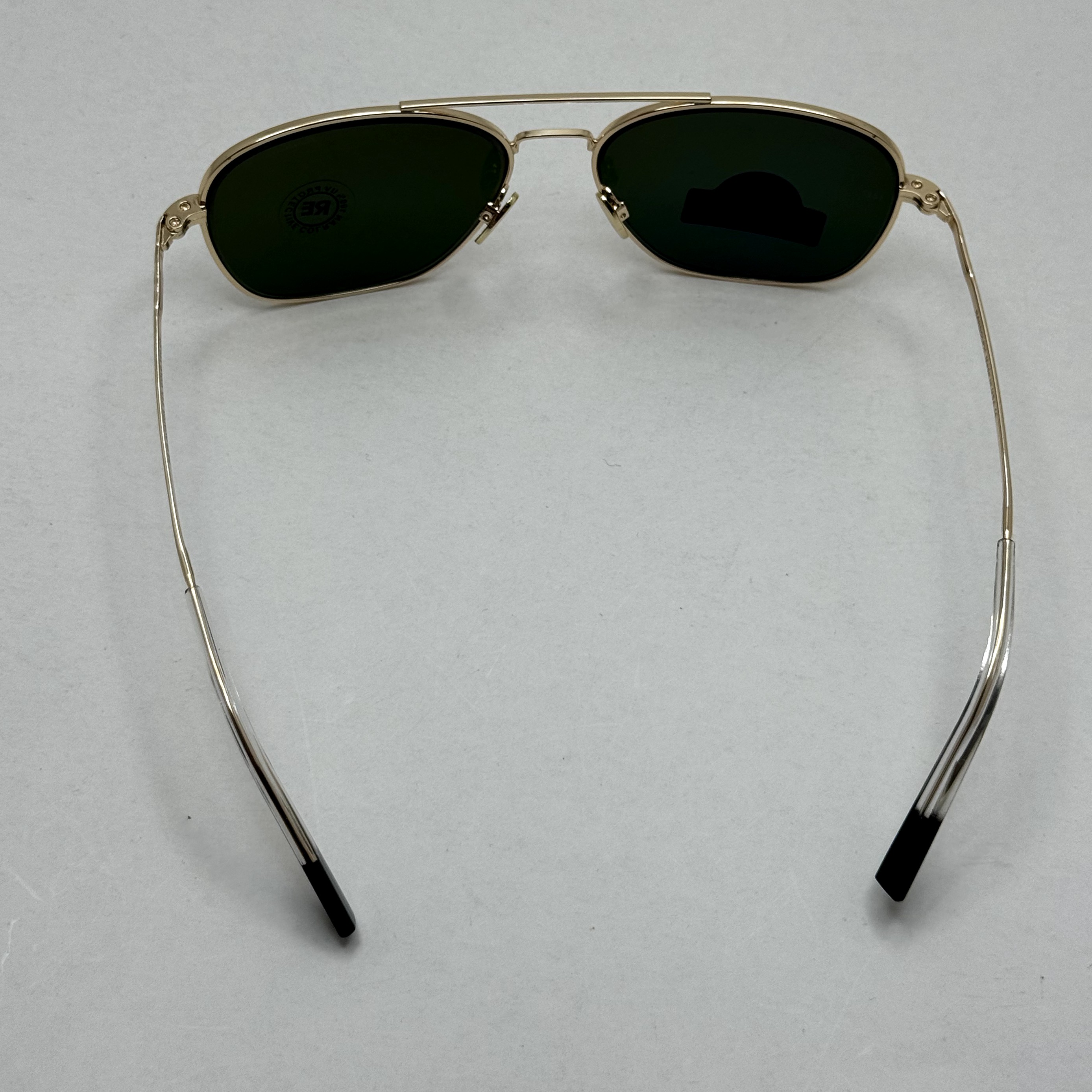 عینک آفتابی خلبانی رندولف شیشه سنگ آنتی رفلکس سبز فریم طلایی فول پک اصلی RANDOLPH AVIATOR RE 58 24K GOLD