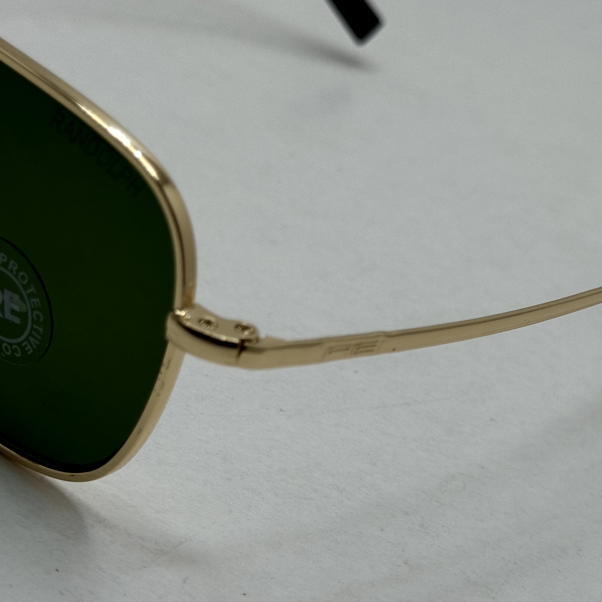 عینک آفتابی خلبانی رندولف شیشه سنگ آنتی رفلکس سبز فریم طلایی فول پک اصلی RANDOLPH AVIATOR RE 58 24K GOLD