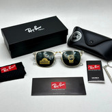 عینک آفتابی کلاب مستر ریبن rayban شیشه سنگ مشکی فریم شفاف به همراه پک کامل RB 3016