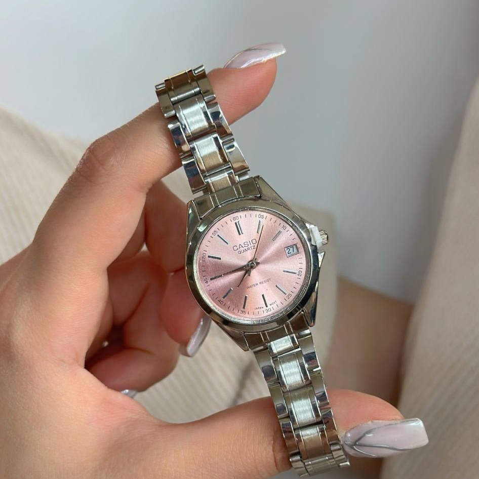 ساعت مچی زنانه دخترانه کاسیو casio کیفیت عالی پرمیوم نقره ای گلبهی