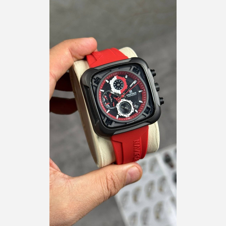 ساعت پسرانه نیویفورس اورجینال Naviforce بند رابر قرمز سه موتور فعال ارسال رایگان