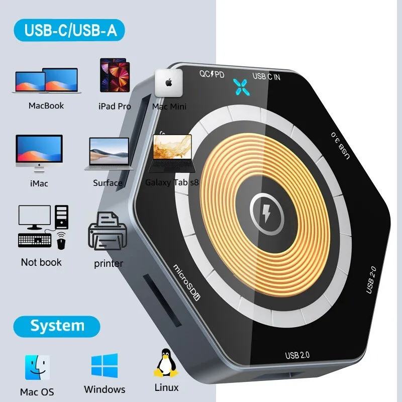 هاب داک استیشن7 پورت مدل multi port wireless charger-7port