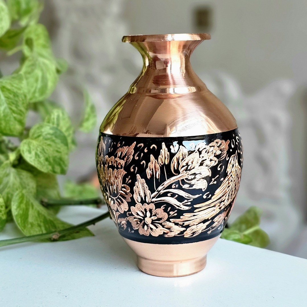 گلدان مسی الماس تراش مدل خمره ای ارتفاع 15