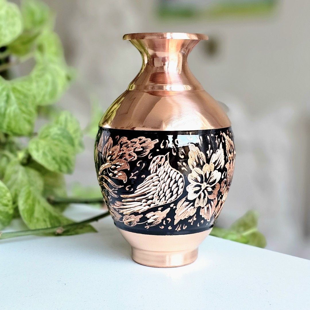 گلدان مسی الماس تراش مدل خمره ای ارتفاع 15