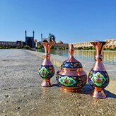 گلدان مس و پرداز 16 سانتی طرح ترنج بسته دو عددی