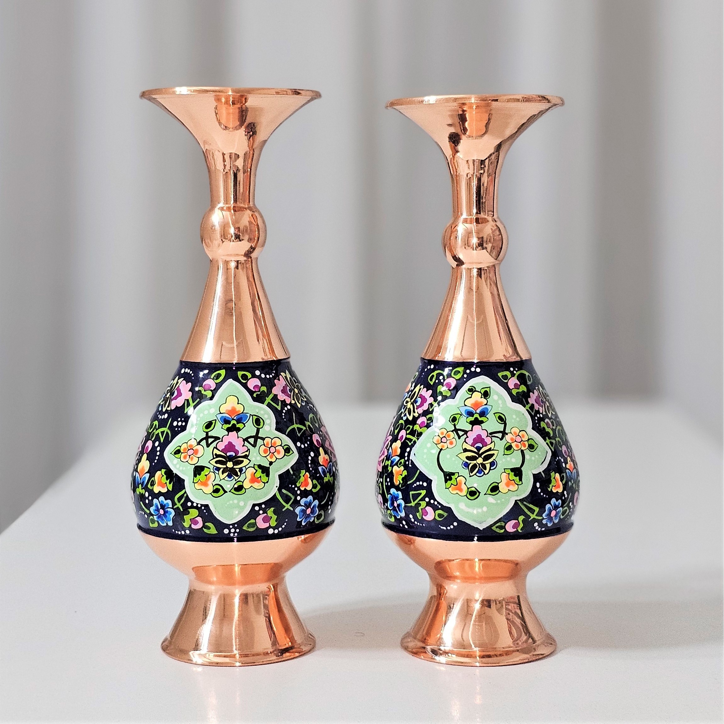 گلدان مس و پرداز ارتفاع 20 سانتی مجموعه دو عددی