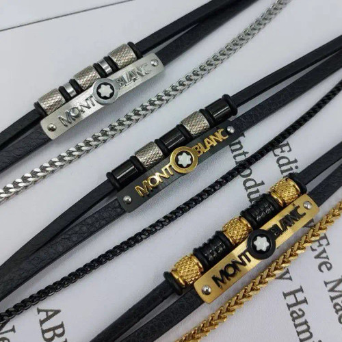 دستبند مردانه اسپرت چرم و پلاک استیل مونت بلک mont black سه لاین رنگ ثابت کد amp (پس کرایه)