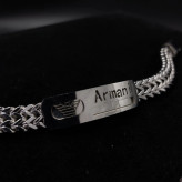 دستبند استیل مردانه پلاک آرمانی ARMANI زنجیر چهار وجهی دولاین رنگ ثابت کد amp (پس کرایه)