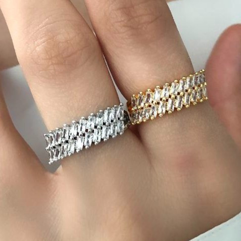 انگشتر جواهر مربعی تمام نگین دار زنانه فری سایز freesize رنگ ثابت کد sm (پس کرایه)