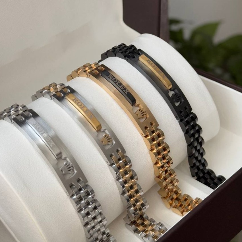دستبند مردانه رولکس Rolex با پلاک کارتیه Cartier جنس استیل عیار 316 کیفیت عالی کدsm (پس کرایه)