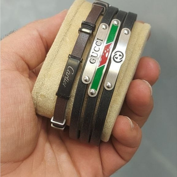دستبند چرمی قفل و پلاک استیل مردانه طرح مونت بلنک Montblanc کیفیت چرم عالی تنوع طرح رنگ ثابت کد bn (پس کرایه)