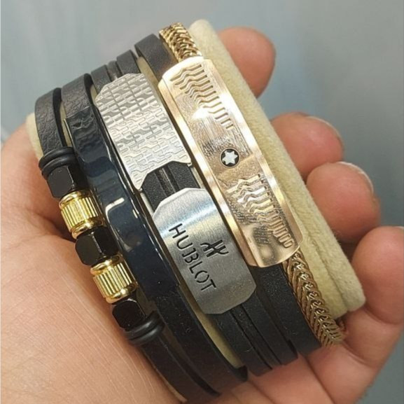 دستبند چرمی قفل و پلاک استیل مردانه طرح گوچی Gucci کیفیت چرم عالی تنوع طرح رنگ ثابت کد bn (پس کرایه)