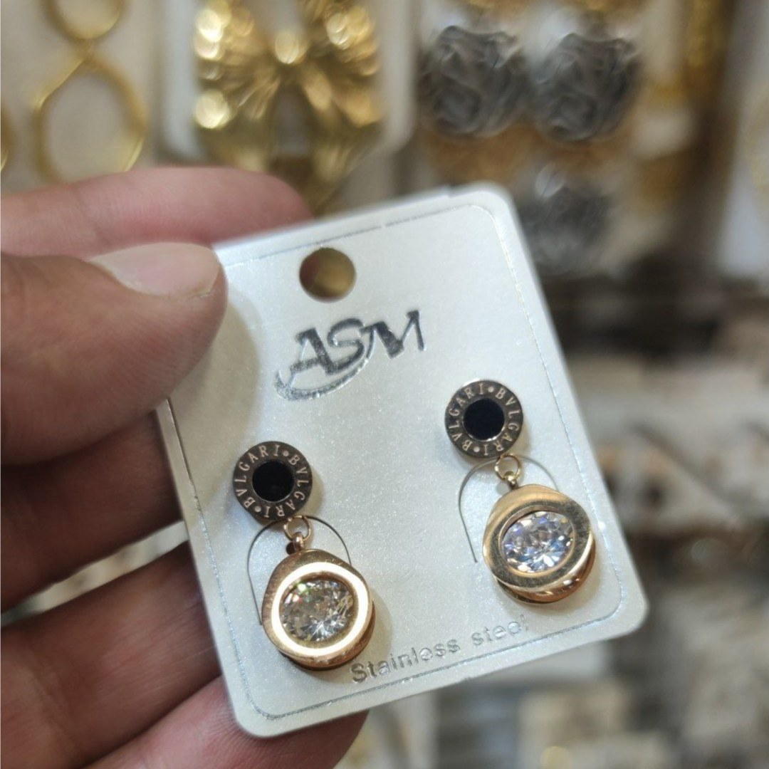 گوشواره استیل زنانه طرح آویز زنجیر دایره تنوع طرح رنگ ثابت کد bn (پس کرایه)