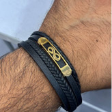 دستبند چرمی قفل و پلاک استیل مردانه ورساچ Versace کیفیت چرم عالی تنوع طرح رنگ ثابت کدbn (پس کرایه)