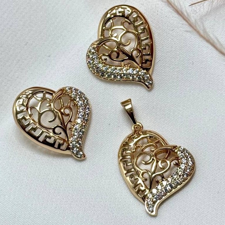 نیم ست گردنبند و گوشواره ژوپینگ زنانه طرح دست قلب تنوع طرح رنگ ثابت کد sm (پس کرایه)