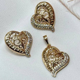 نیم ست گردنبند و گوشواره ژوپینگ زنانه طرح قلب نگین تنوع طرح رنگ ثابت کد sm (پس کرایه)