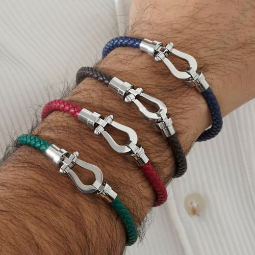 دستبند چرمی قفل استیل مگنتی امگا در تنوع رنگ کیفیت چرم عالی رنگ ثابت کد mp