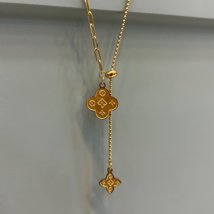 گردنبند و آویز پلاک استیل طرح گل ونکلیف vancleef مشکی سفید دو لاین تنوع طرح رنگ ثابت کد gy