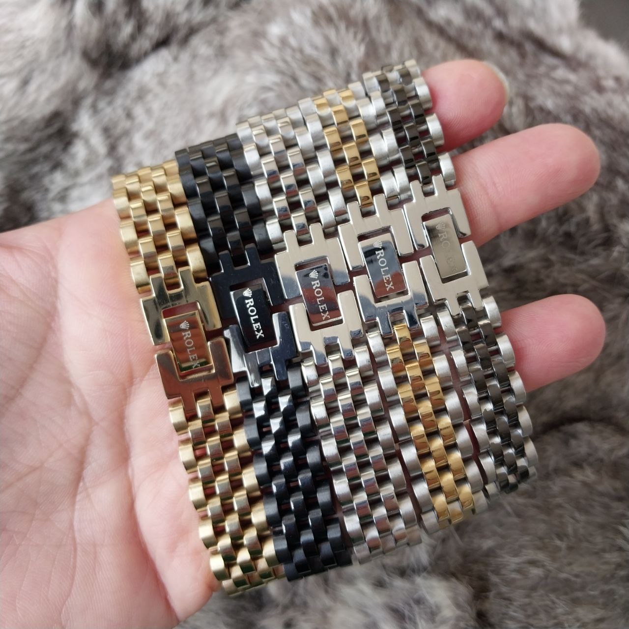 دستبند استیل مردانه طرح رولکس ROLEX تنوع رنگ و طرح رنگ ثابت کد as