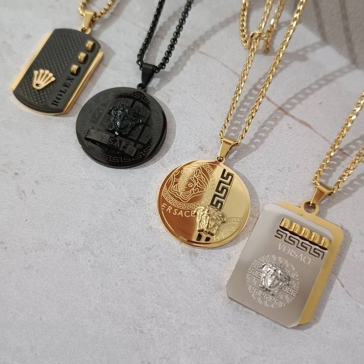زنجیر و آویز پلاک استیل مردانه رولکس Rolex رنگ ثابت تنوع طرح و رنگ کدgy