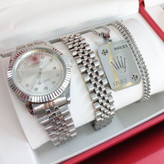 ست مردانه استیل گردنبند و پلاک آویز و دستبند همراه ساعت رولکس rolex رنگ کاملا ثابت کد MP