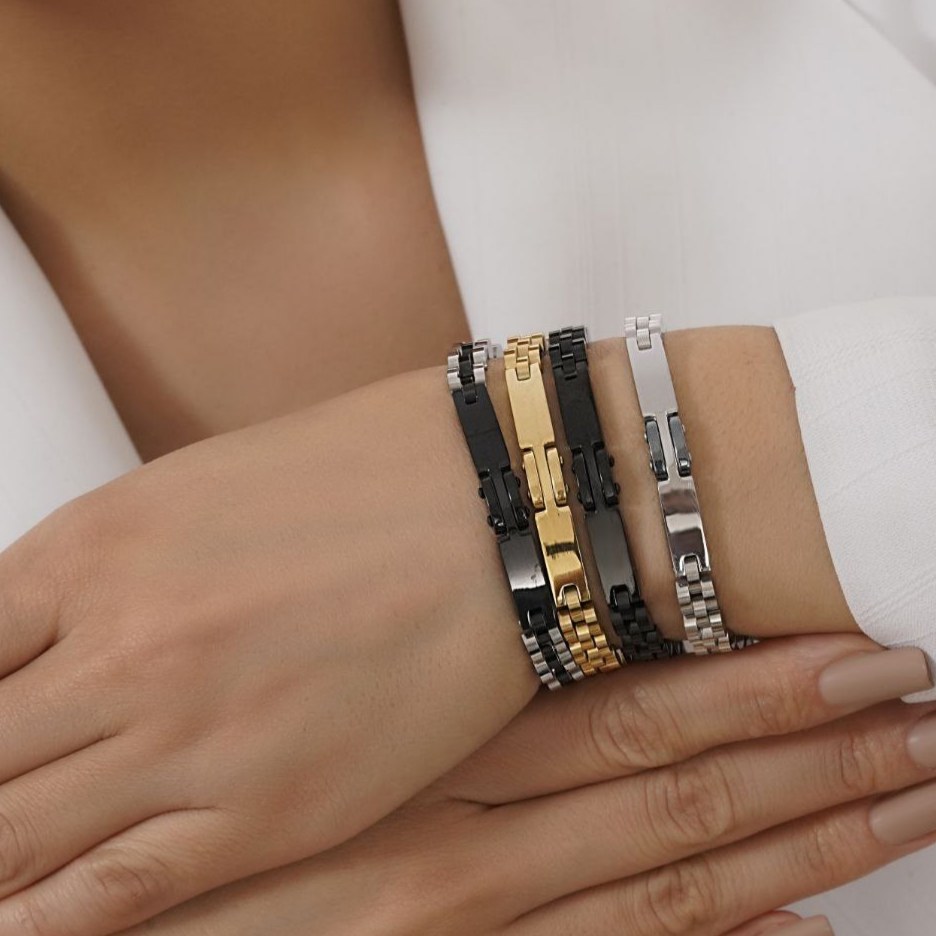 دستبند استیل طرح رولکس rolex در سه رنگ درجه 1 رنگ ثابت کد mp