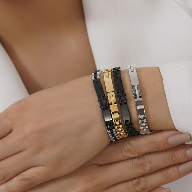 دستبند استیل طرح رولکس rolex بند ساعتی در سه رنگ درجه یک رنگ ثابت کد mp