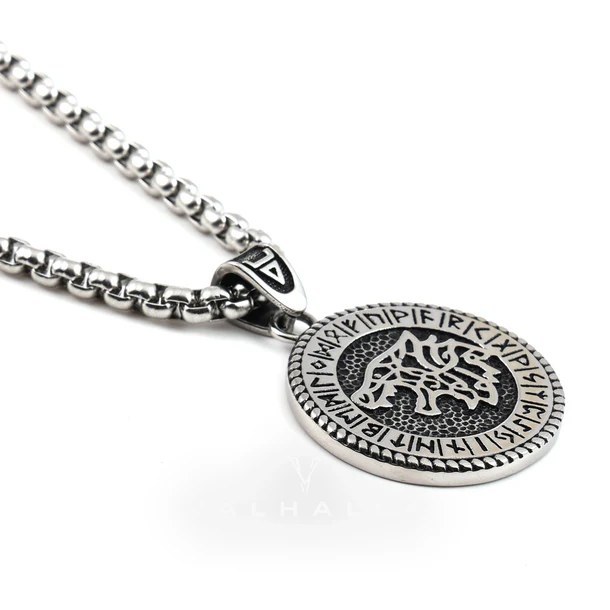 گردنبند و پلاک آویز استیل Viking Wolf Fenrir گرگ وایکینگ رنگ ثابت کد ar