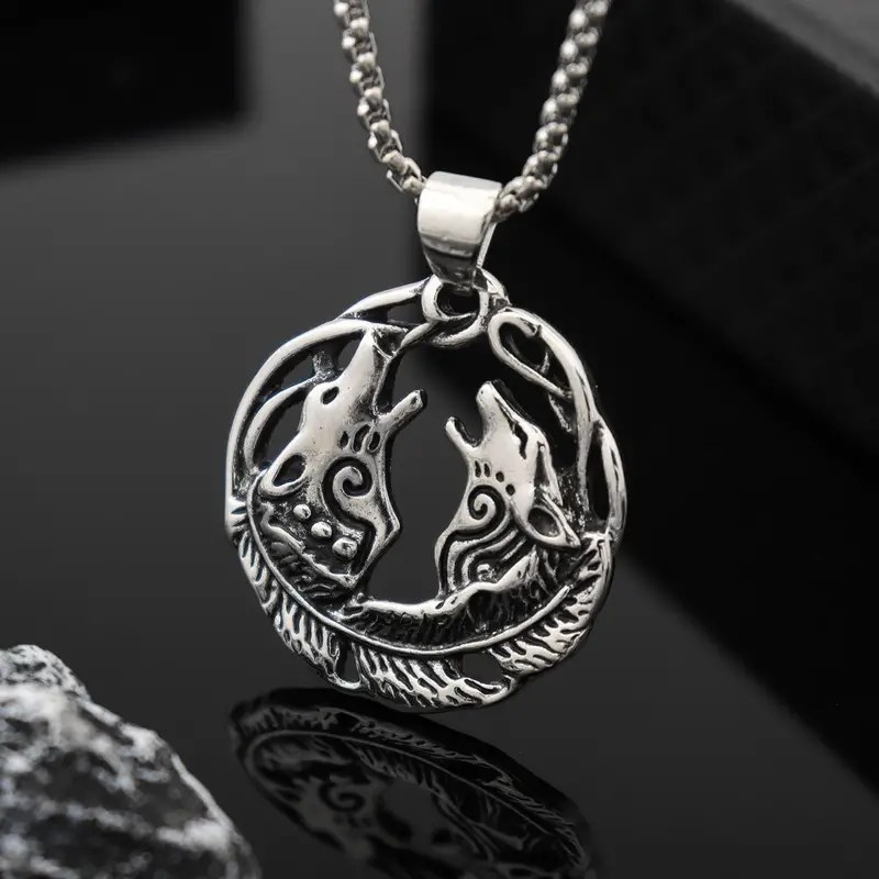 گردنبند و پلاک آویز استیل زوزه گرگ وایکینگ رنگ ثابت کد ar