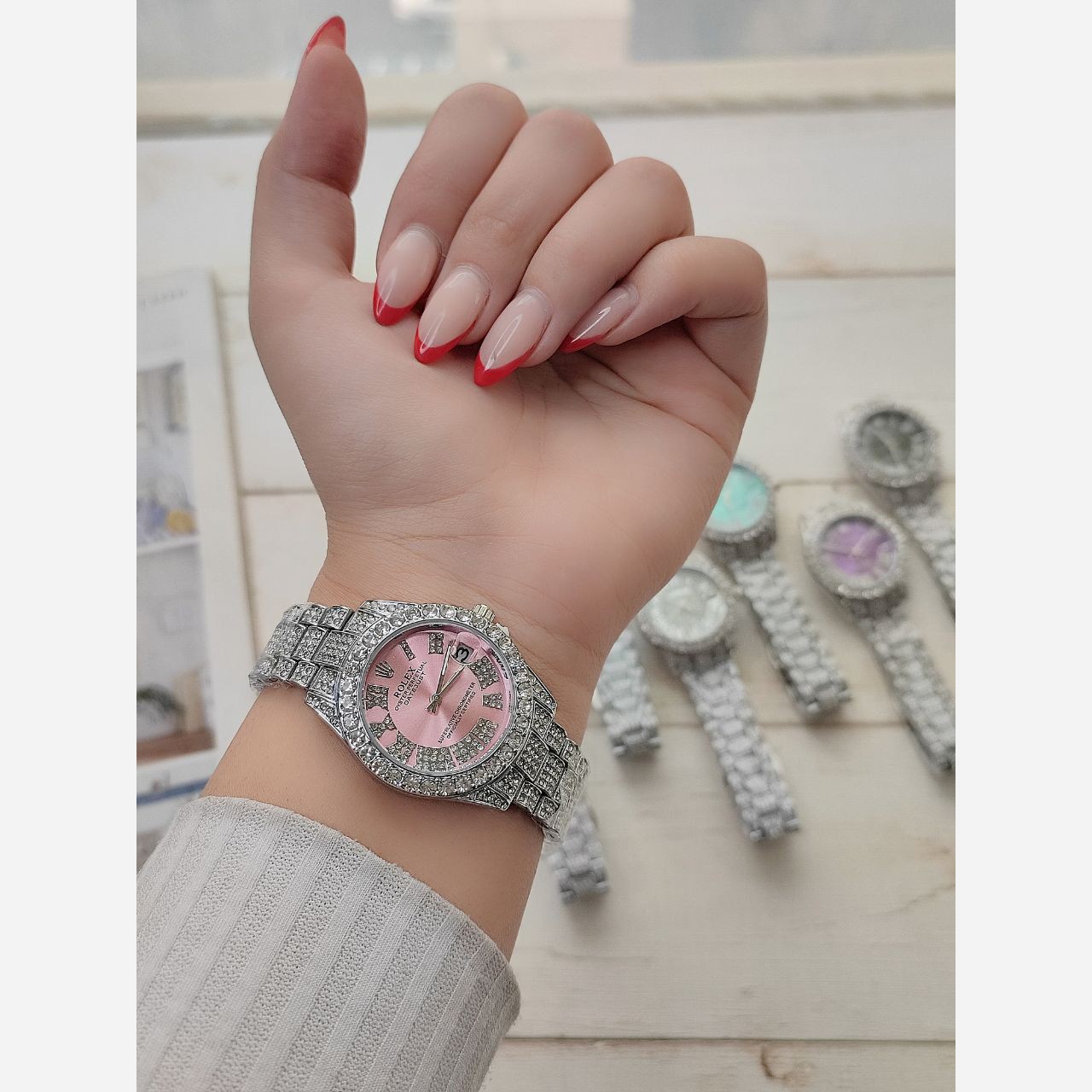 ساعت مچی دخترانه رولکس پر نگین کد 855 جدید