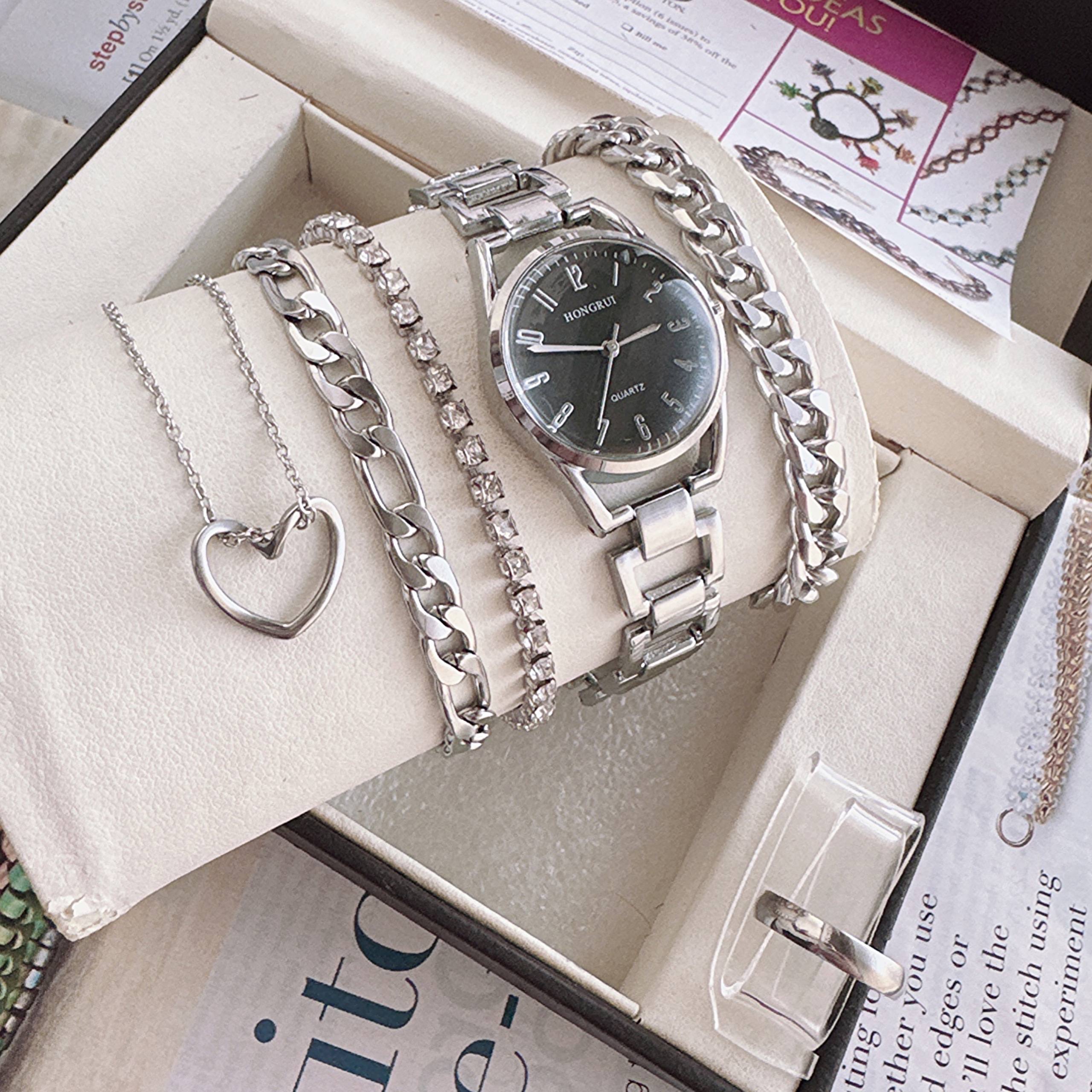 ست زنانه و دخترانه ساعت هانگری و دستبند کارتیر و دستبندهای مروارید وحلقه پرفروش ارسال رایگان