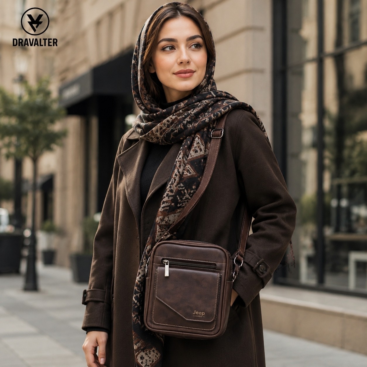 کیف رودوشی چرم Dravalter مدل Jeep کیف دوشی مردانه و زنانه شیک