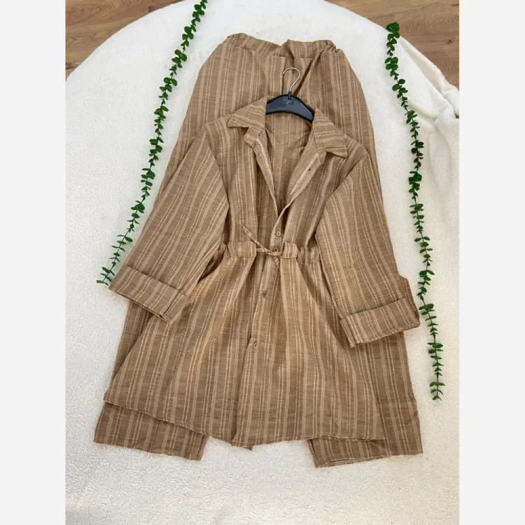 ست چاما شانتون کوک دوزی فری سایز کرم خاکی سبز