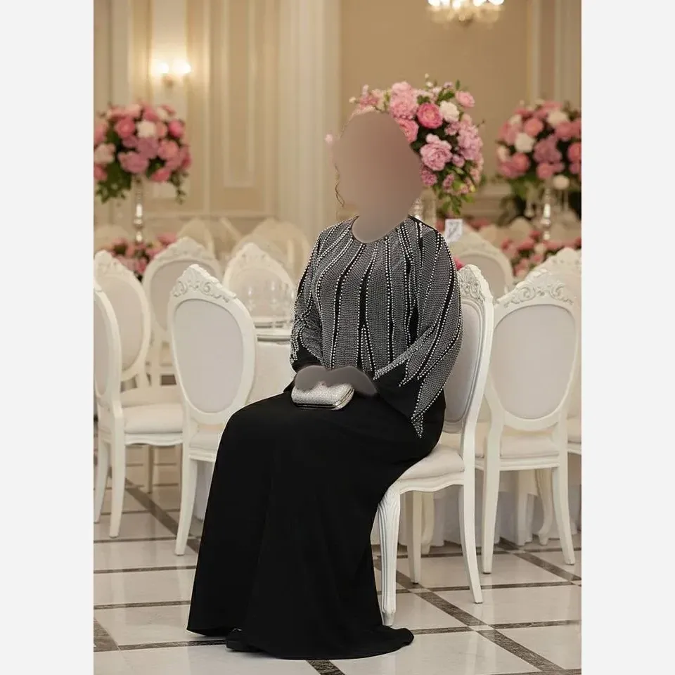 ماکسی مجلسی زنانه مدل نازنین جنس کرپ دالقیچ رنگ مشکی سایز نرمال