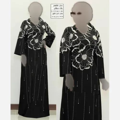 ماکسی مجلسی زنانه مدل فانوس جنس کرپ دالقیچ مشکی با خرجکار نگین و مروارید (2)