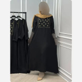 کفتان زنانه گلدوزی شده جنس شانتون رنگ مشکی فری سایز (3)