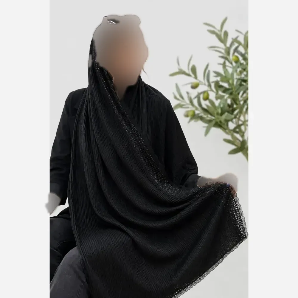 شال مجلسی آفاق جنس برشکا لب دانتل و نگینکوبی ابعاد 180 در 70 سانتیمتر
