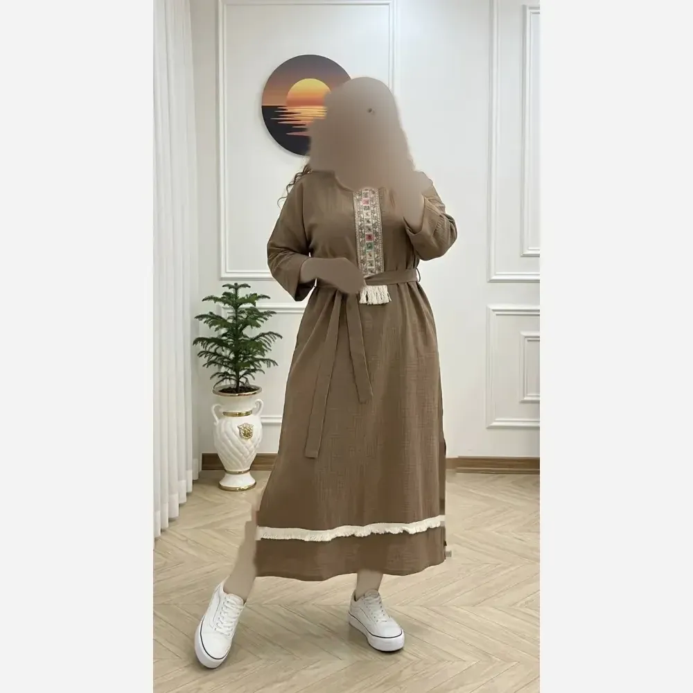 کفتان زنانه نوار کنفی جنس موسلین دبل فیس فری سایز تا 48 (2)
