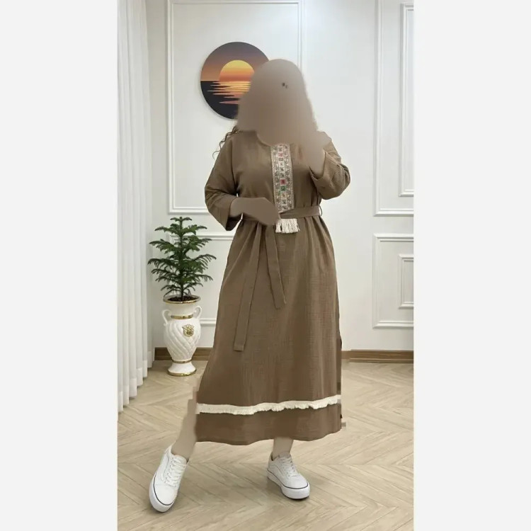 کفتان زنانه نوار کنفی جنس موسلین دبل فیس خارجی فری سایز (2)