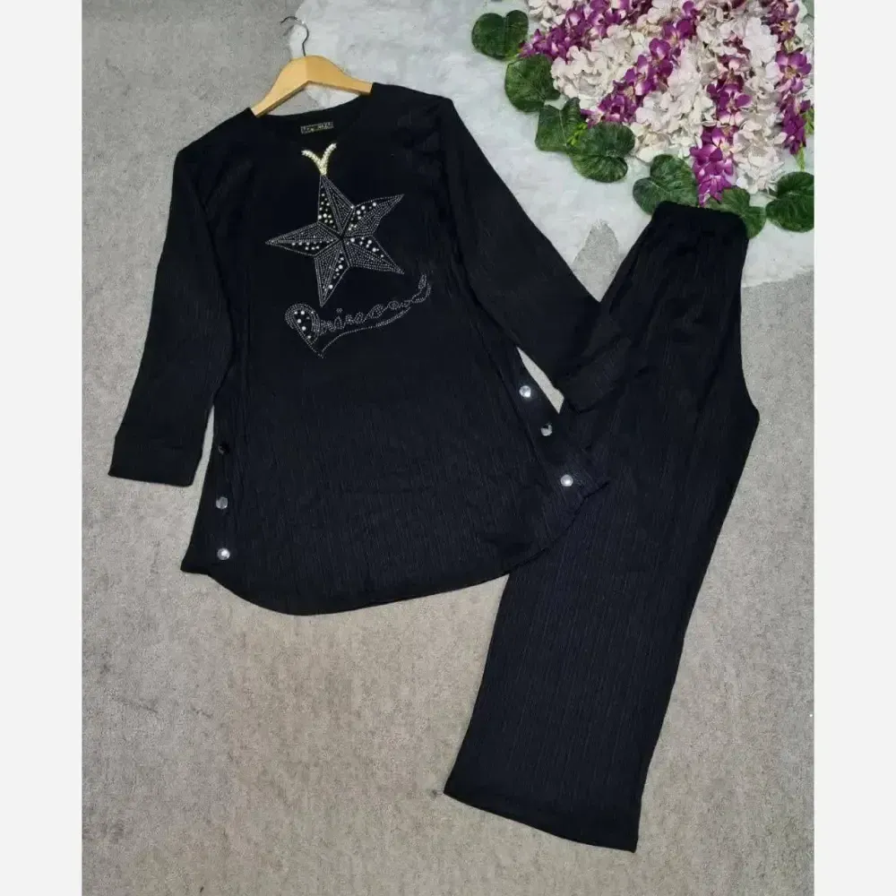 ست زنانه مجلسی جنس کریشه درجه یک رنگ مشکی فری سایز 36 تا 46
