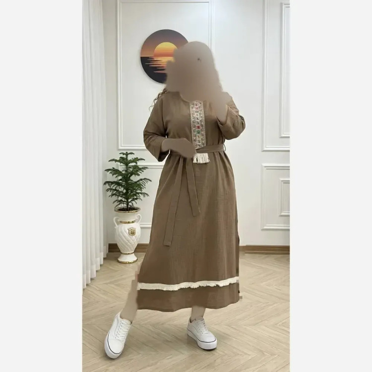 کفتان زنانه جنس موسلین دبل فیس فری سایز تا 48 قد 120