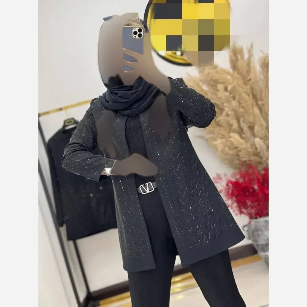کت مجلسی زنانه مدل رها جنس کرپ مازراتی نگین دار مشکی
