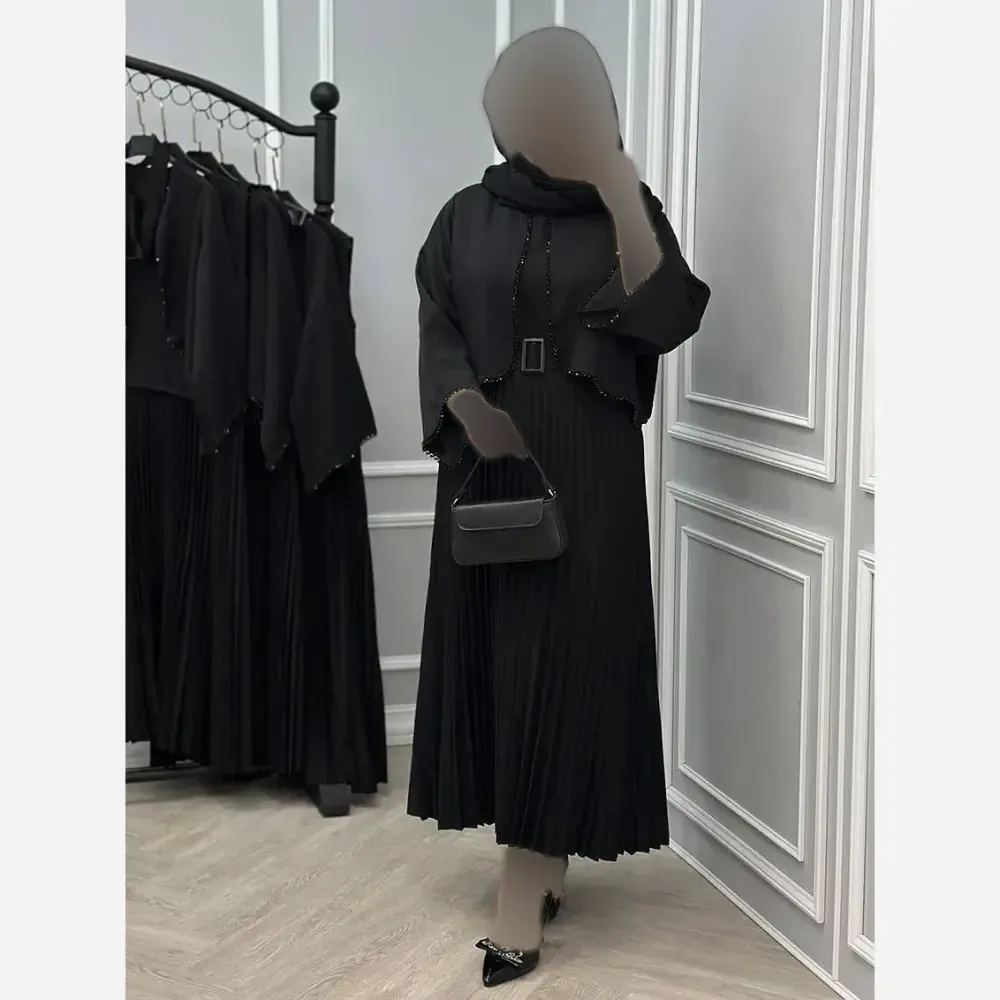 ست سه تیکه مجلسی زنانه مدل فاریا رنگ مشکی سایز فری 38 تا 46
