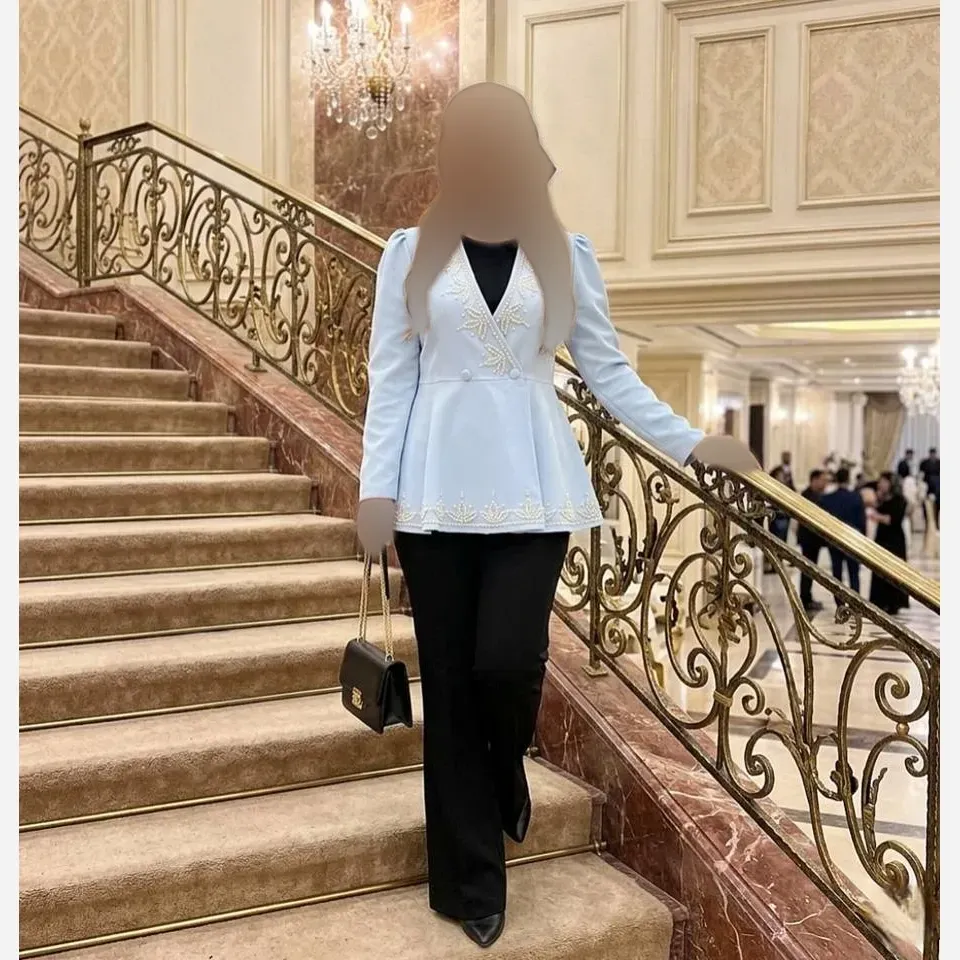 کت مجلسی زنانه مدل کامیشا جنس سوپر مازراتی با تزئینات نگین و مروارید